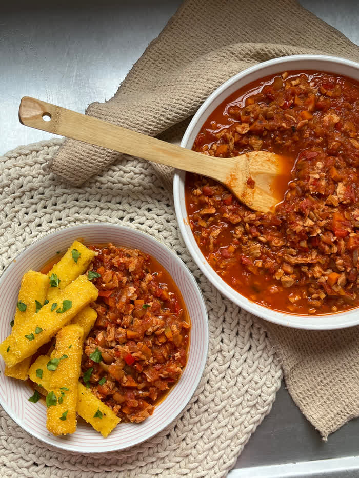 Soya bake with crispy polenta